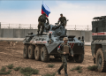 Russian troops with military vehicles are seen on patrol outside the town of Darbasiyah in Syria's northeastern Hasakeh province, on the border with Turkey, Novemer 1, 2019. Photo: AFP