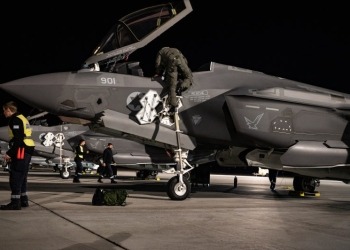 An Israeli Air Force pilot climbs into an F-35I Adir prior to a Red Flag-Nellis 23-2 mission at Nellis Air Force Base, Nevada, March 16, 2023. Red Flag is an opportunity to build on the success of JUNIPER OAK 23-2, JUNIPER FALCON, and additional combined exercises to enhance interoperability with Israel, strengthen bilateral cooperation, and improve capabilities in ways that enhance and promote regional stability and reinforce the United States’ enduring commitment to Israel’s security. (U.S. Air Force photo by Airman 1st Class Trevor Bell)